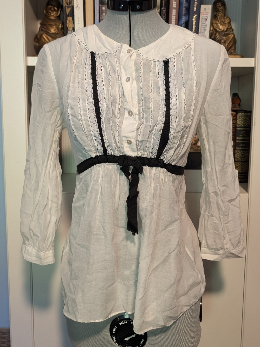 Max Studio White Cotton Blouse with Black Trim